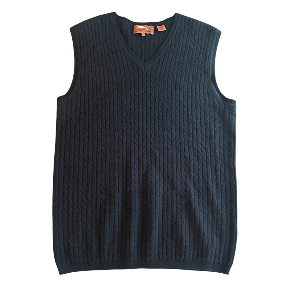 Bob Timberlake 100% Wool Black Sweater Vest Large Cable Knit VNeck Hong Kong 90s